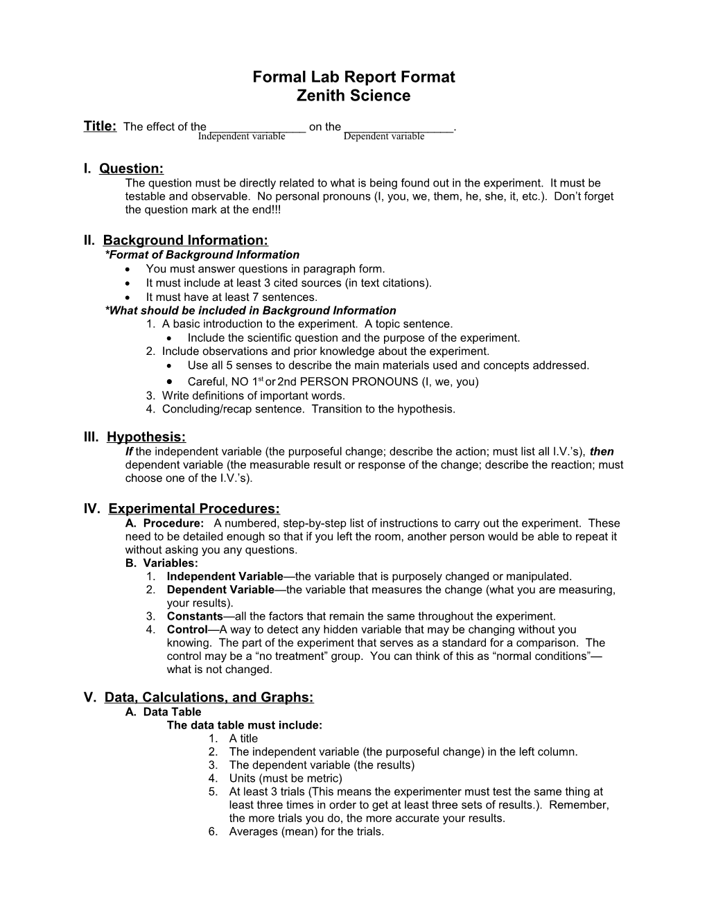 Formal Lab Report Format