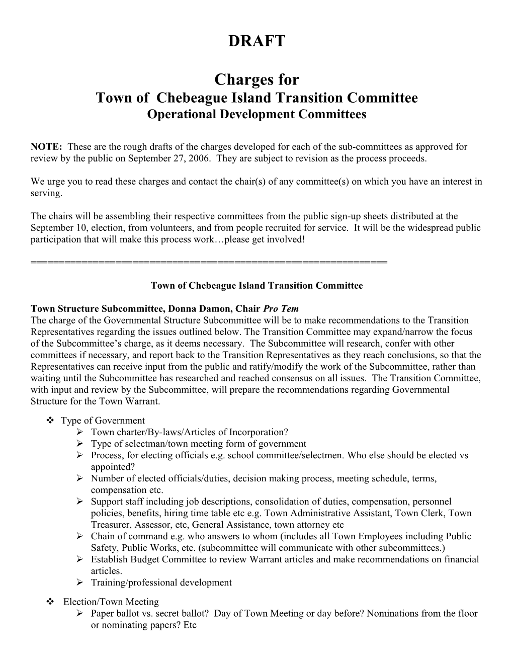 Town of Chebeague Island Transition Committee