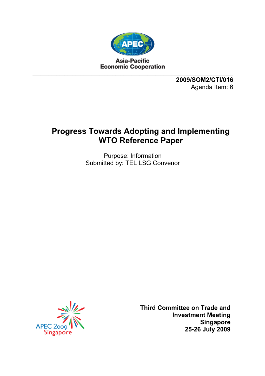Progress Towards Adopting and Implementing WTO Reference Paper