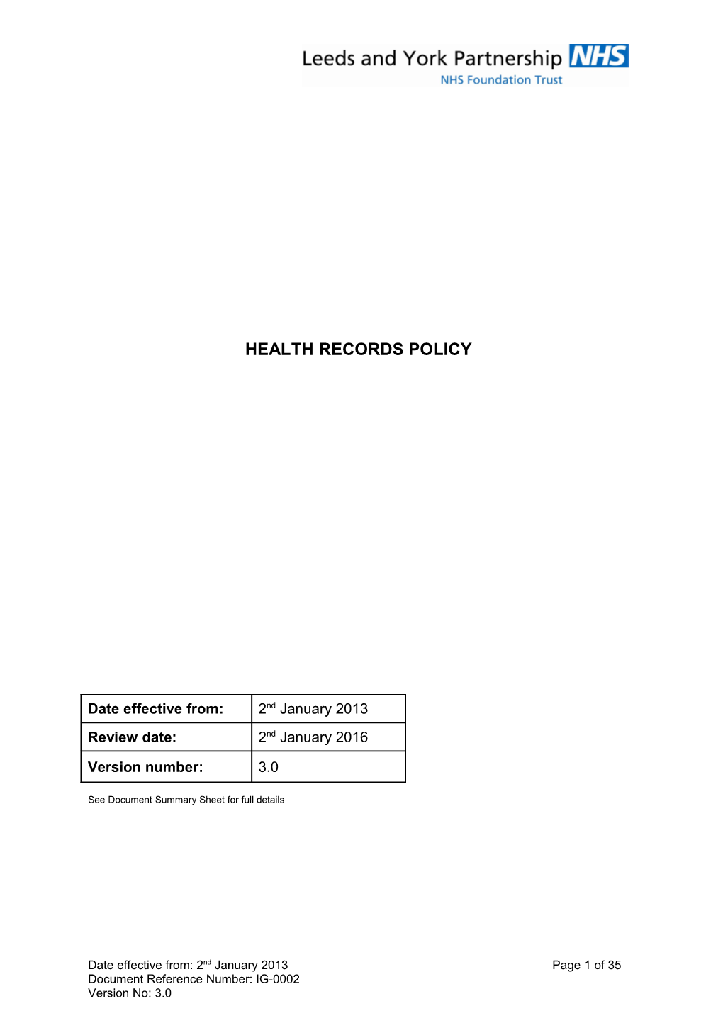 Health Records Policy