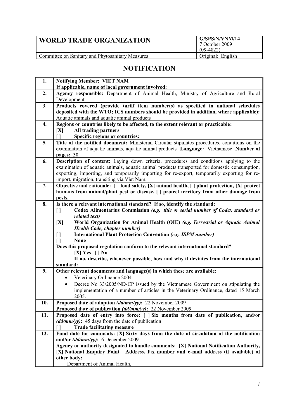 G/SPS/N/VNM/14 Page 1