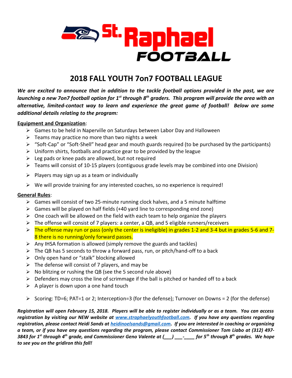 2018 FALL YOUTH 7On7 FOOTBALL LEAGUE