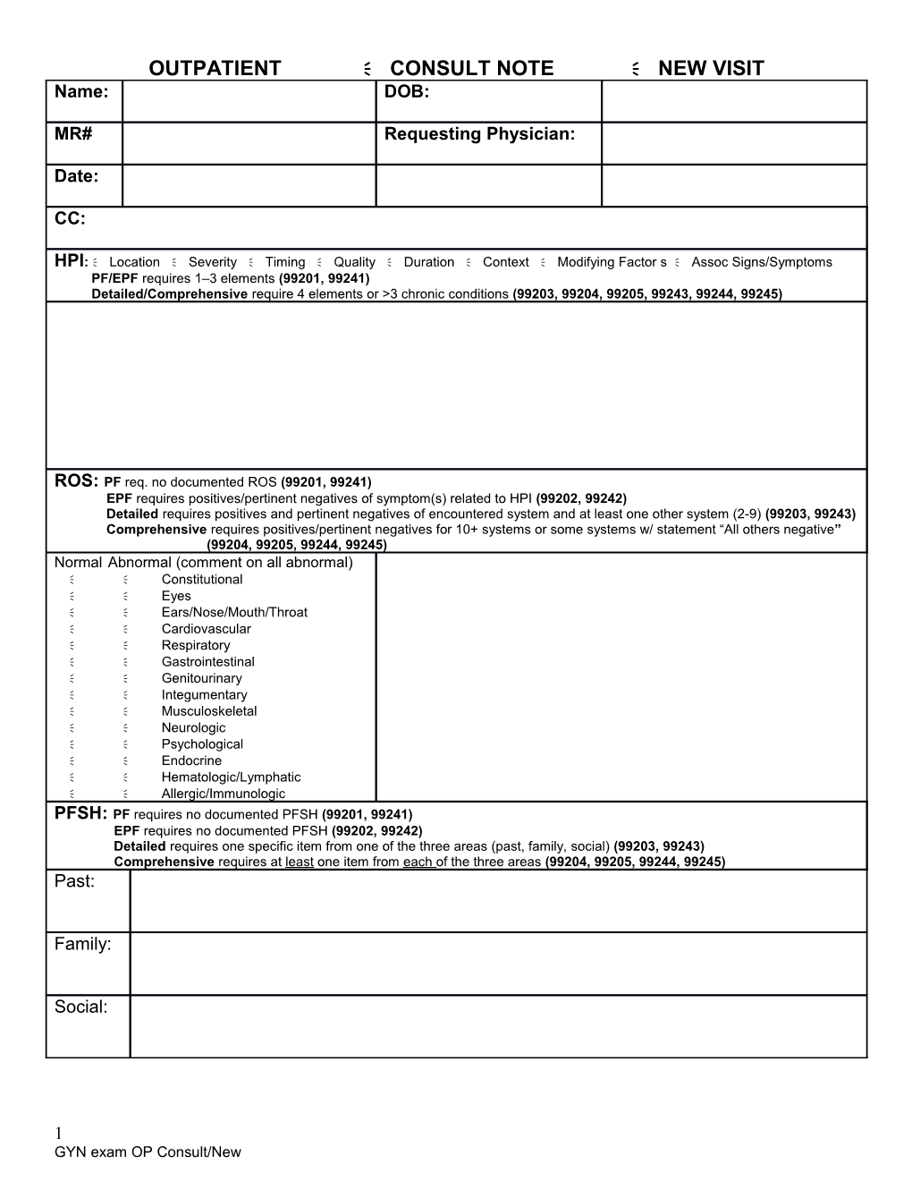 Outpatient Documentation Form Consult Or New(2)