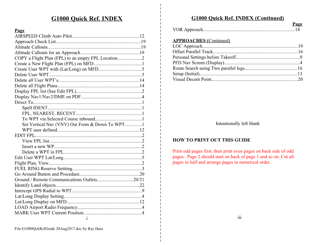 G1000 Quick Reference Guide