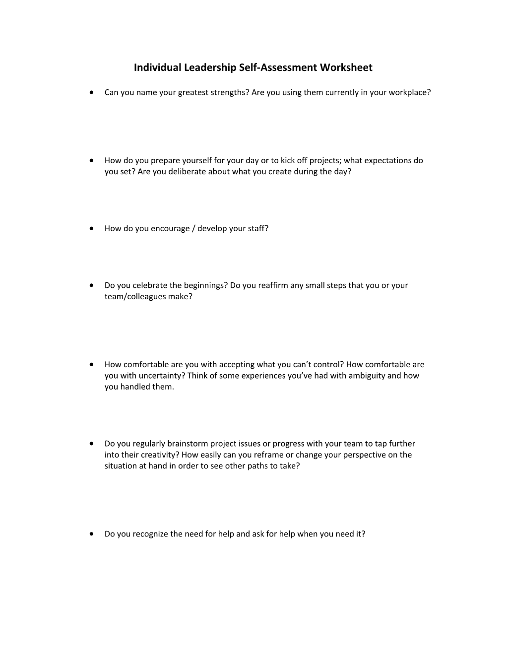 Individual Leadership Self-Assessment Worksheet