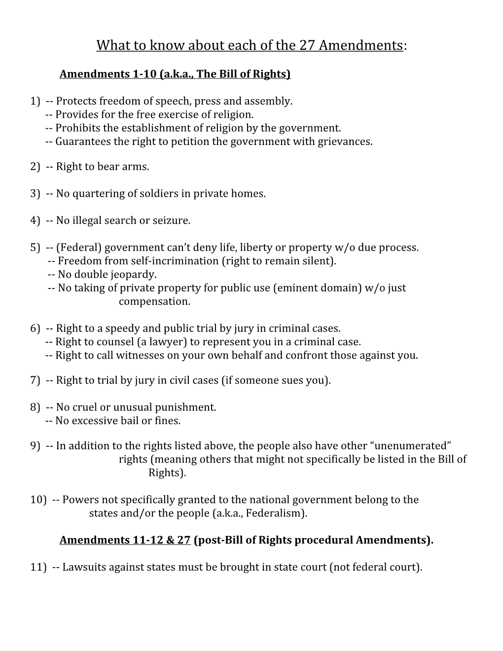 Amendments 1-10 (A.K.A., the Bill of Rights)