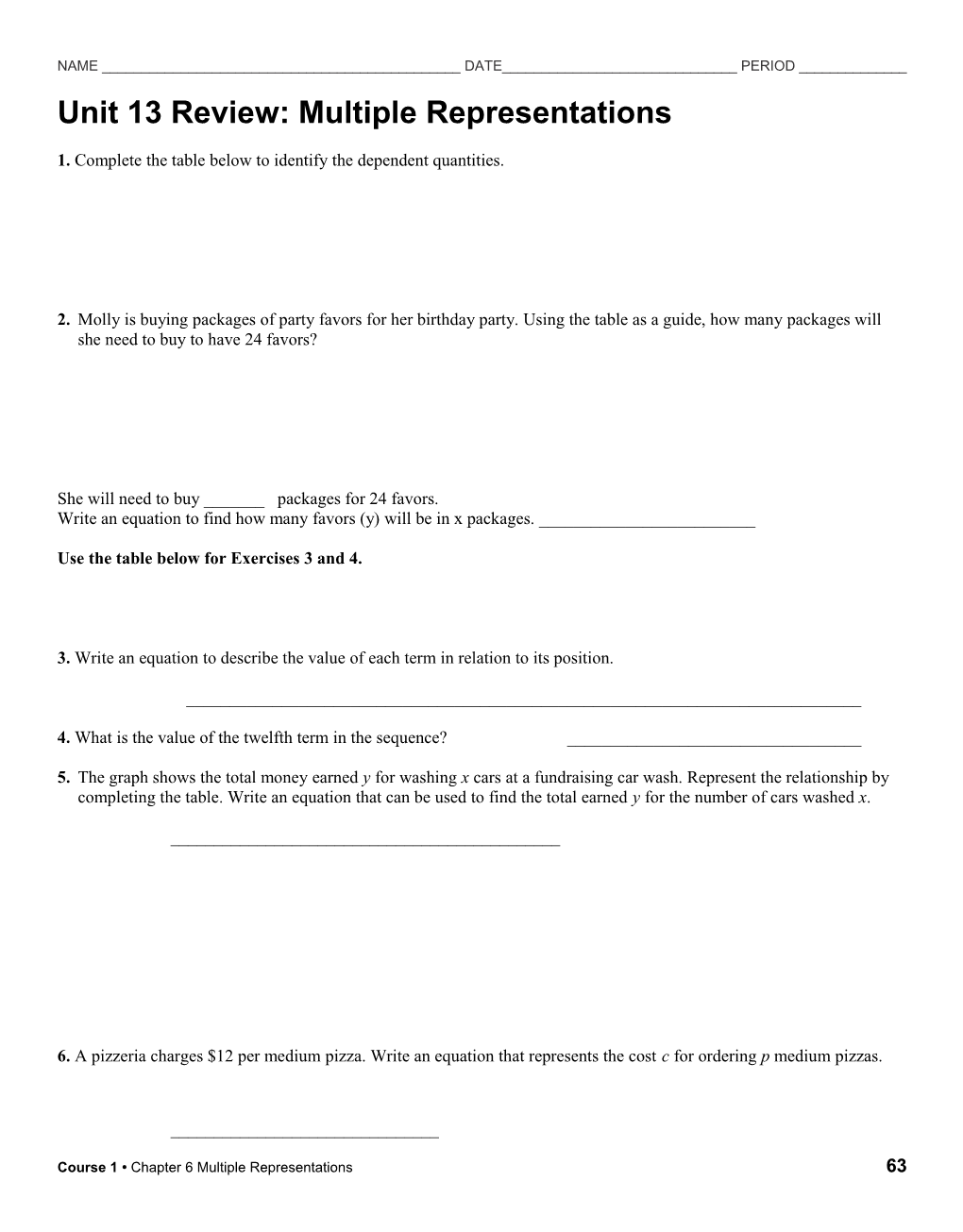 Unit 13 Review: Multiple Representations