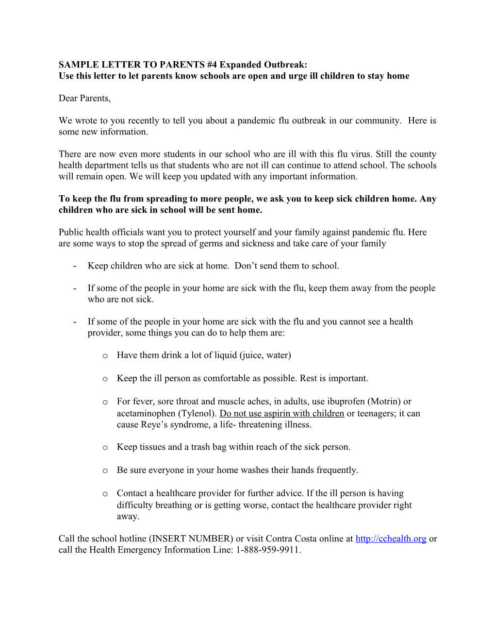 SAMPLE LETTER to PARENTS #4 Expanded Outbreak