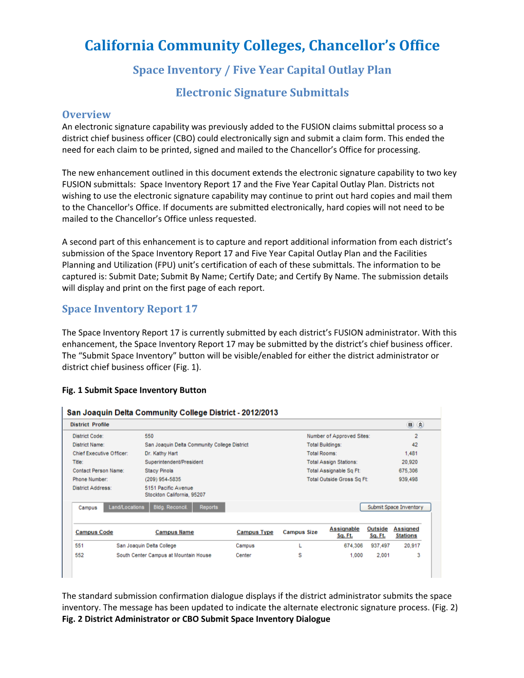 Space Inventory / Five Year Capital Outlay Plan Electronic Signature Submittals