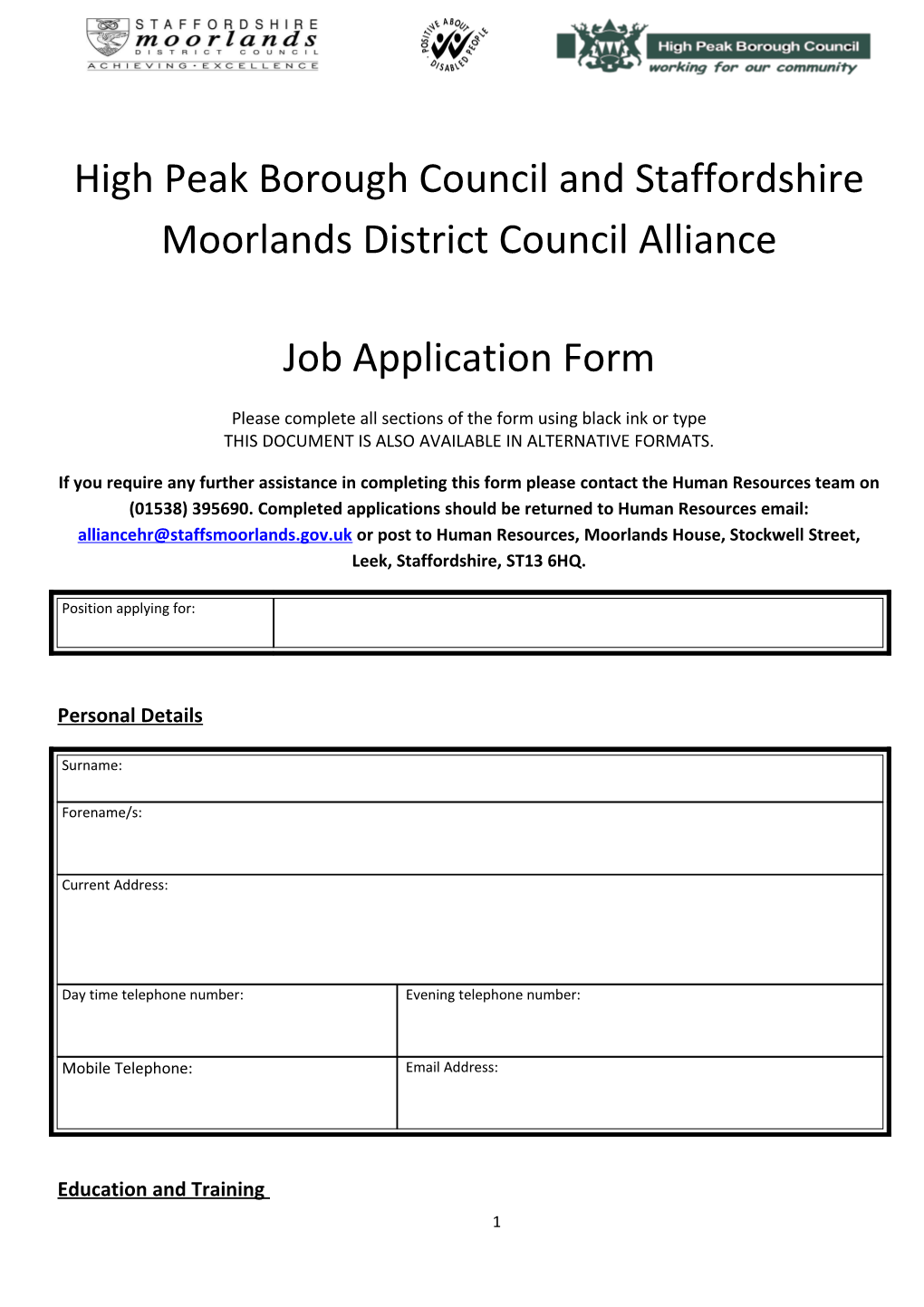 High Peak Borough Council and Staffordshire Moorlands District Council Alliance