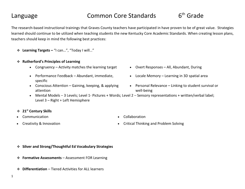 Languagecommon Core Standards6th Grade