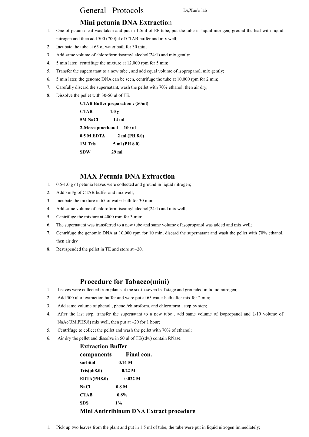 General Protocols Dr,Xue S Lab