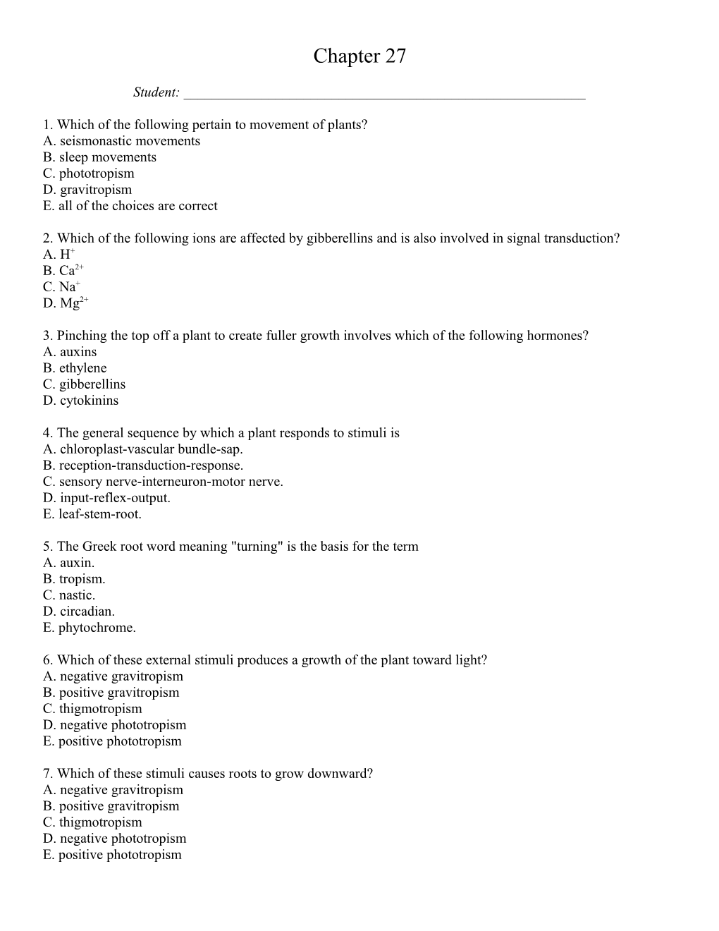 1. Which of the Following Pertain to Movement of Plants?