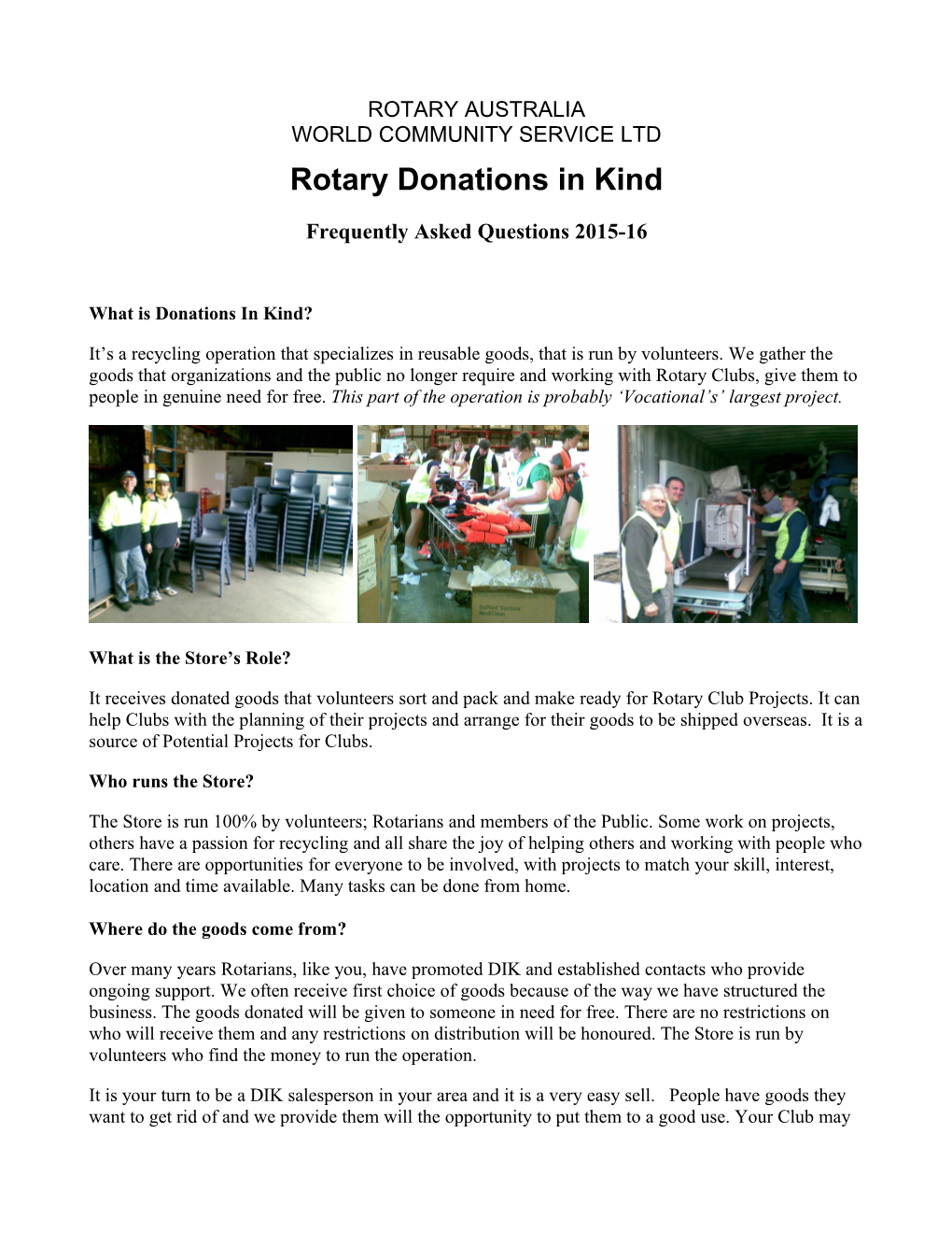 Rotary Donations in Kind
