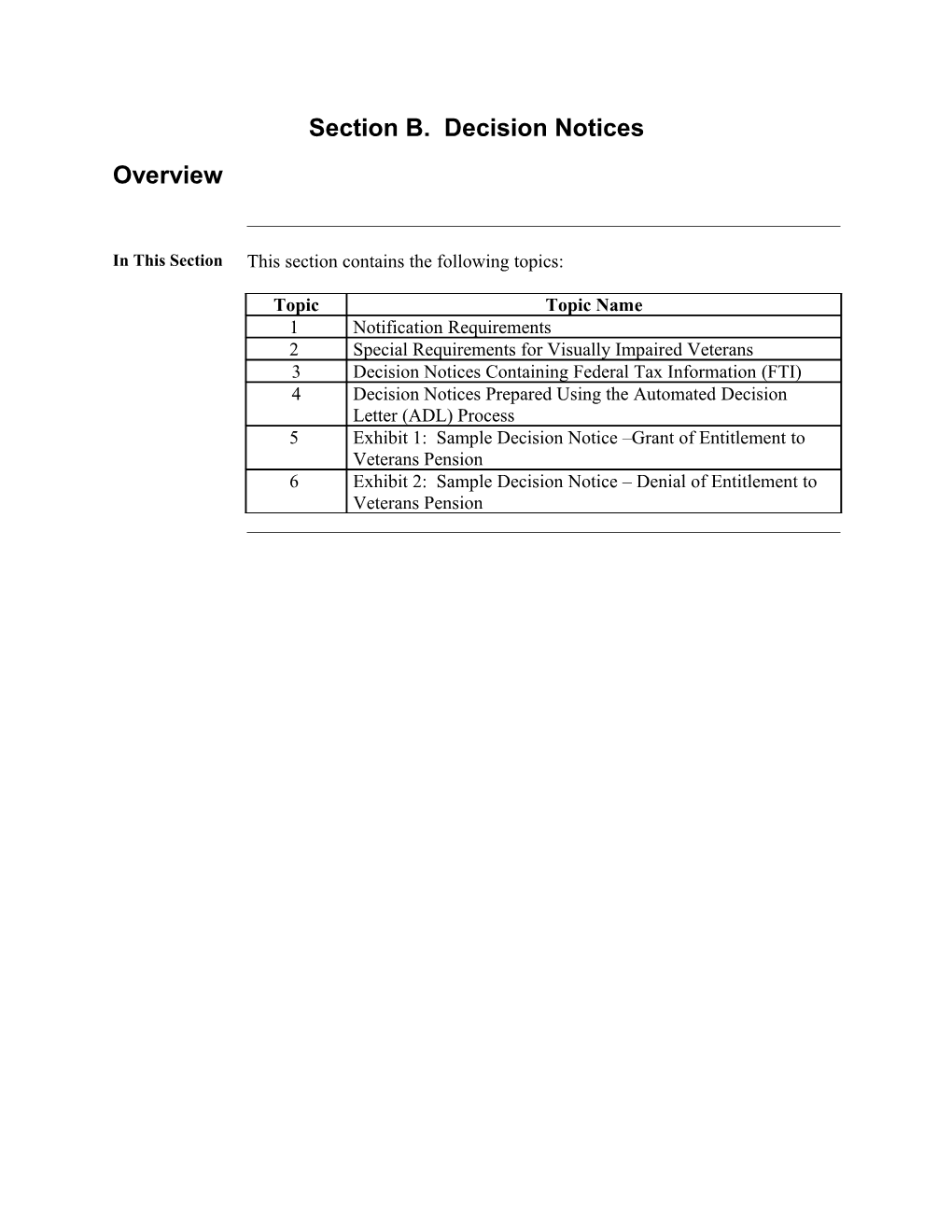 Section B. Decision Notices