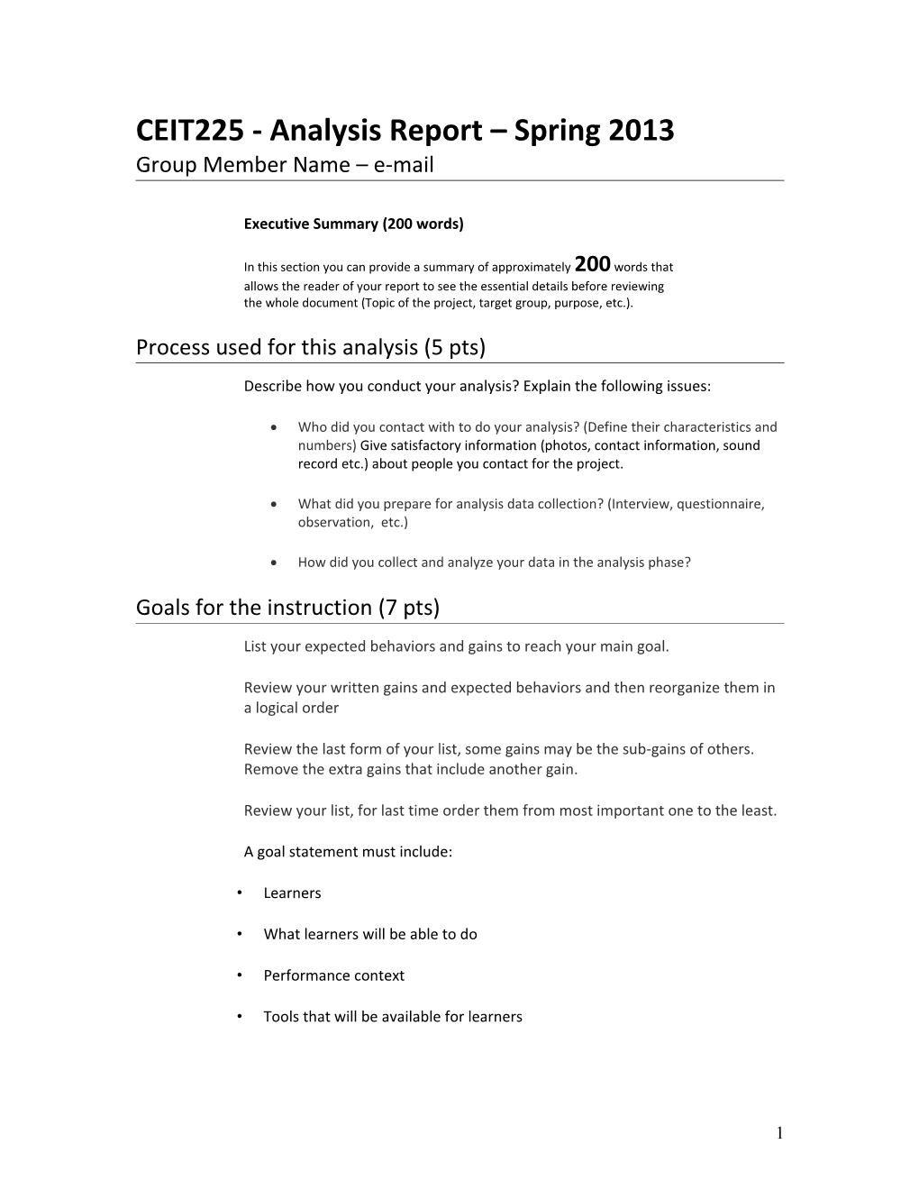 CEIT225 - Analysis Report Spring 2013