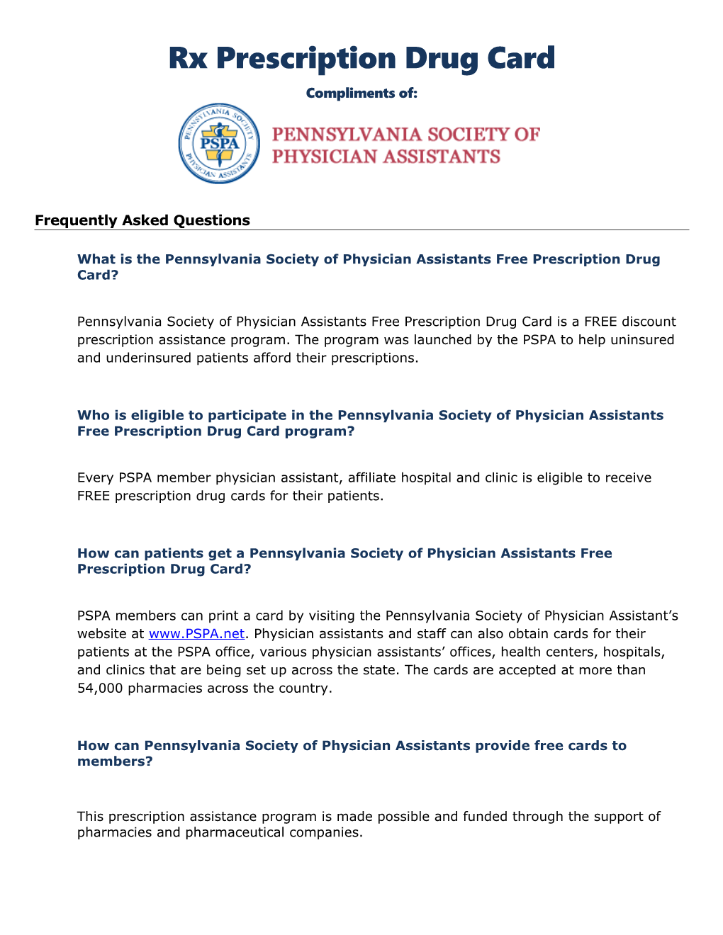 What Is the Pennsylvania Society of Physician Assistants Free Prescription Drug Card?