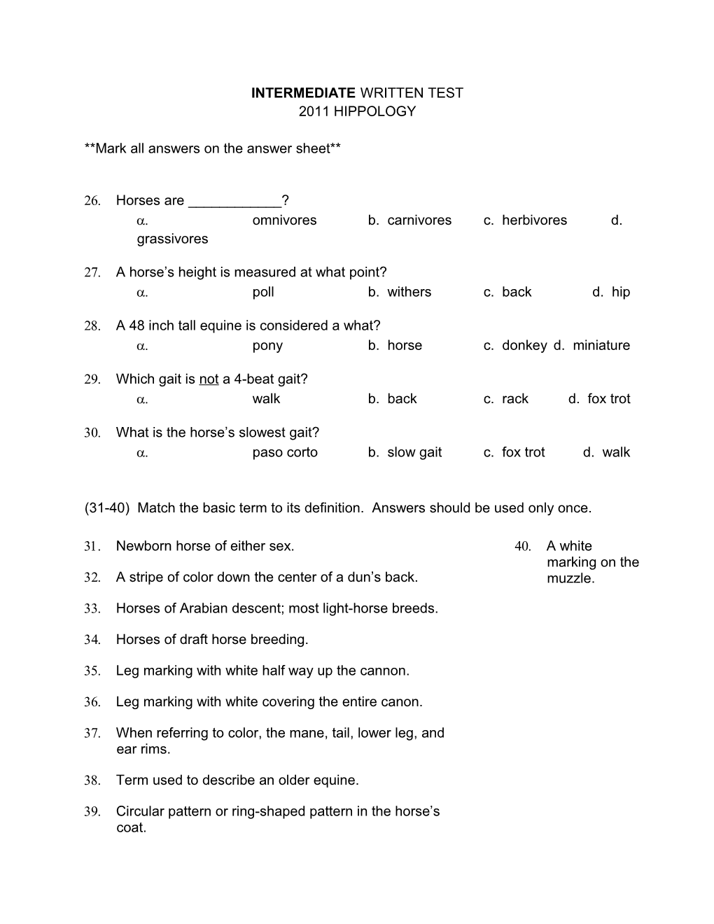 Intermediate Written Test