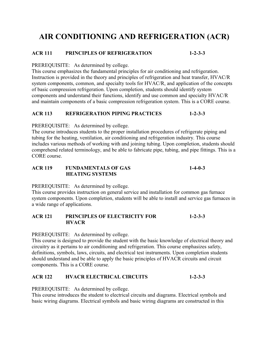 Air Conditioning and Refrigeration (Acr)