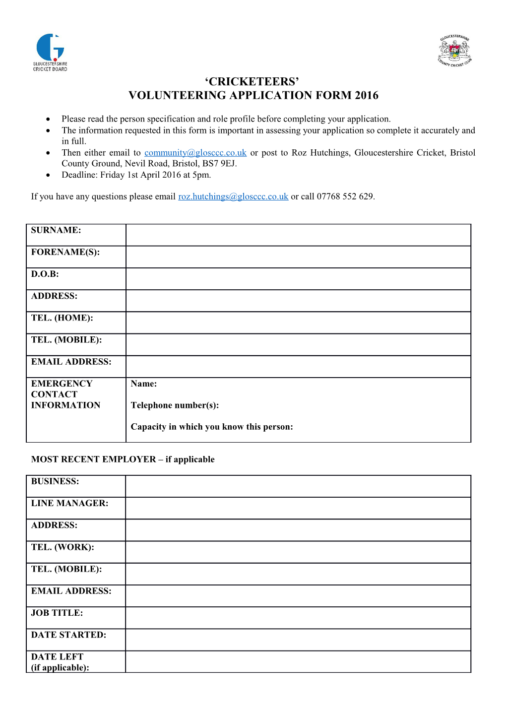 Volunteering Application Form2016