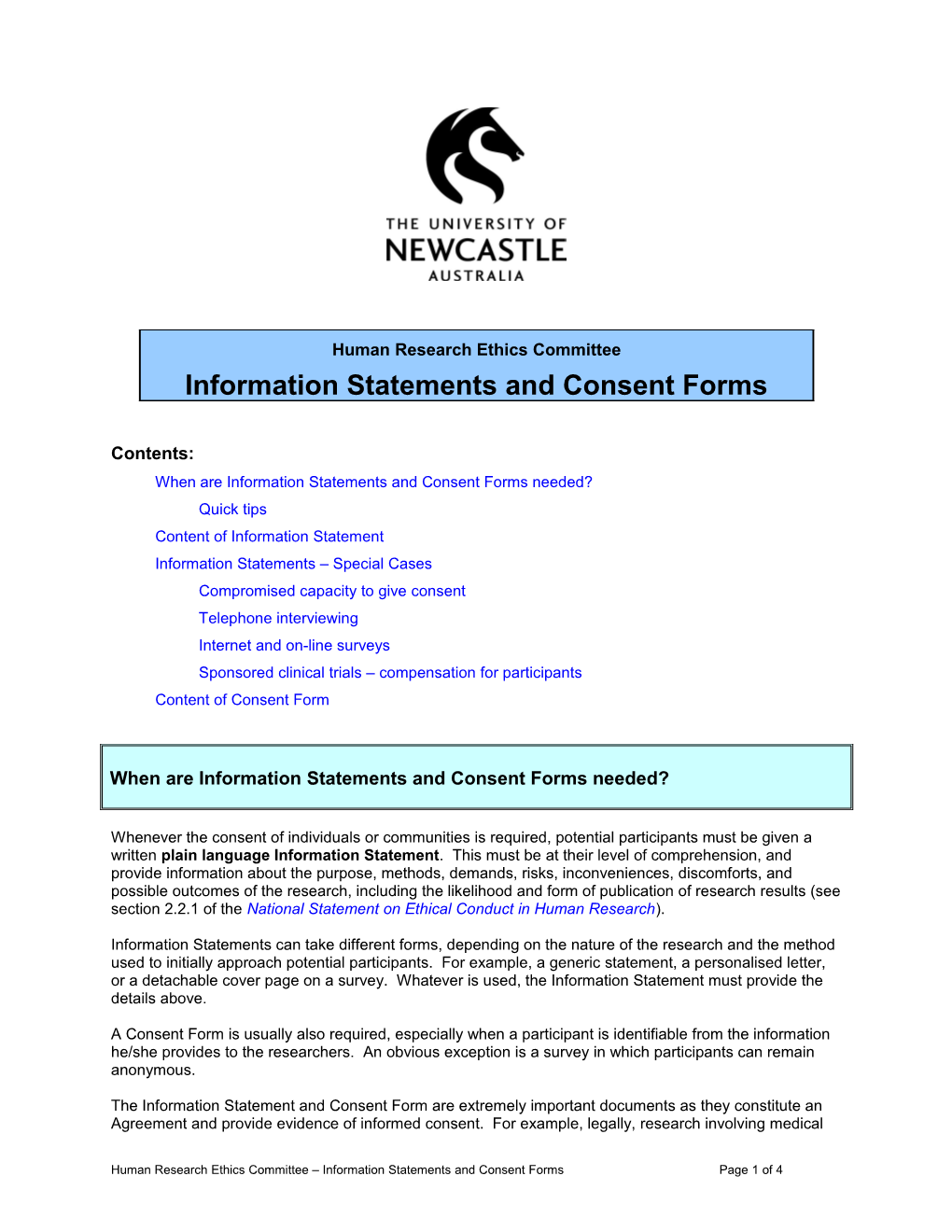 Information Statements and Consent Forms
