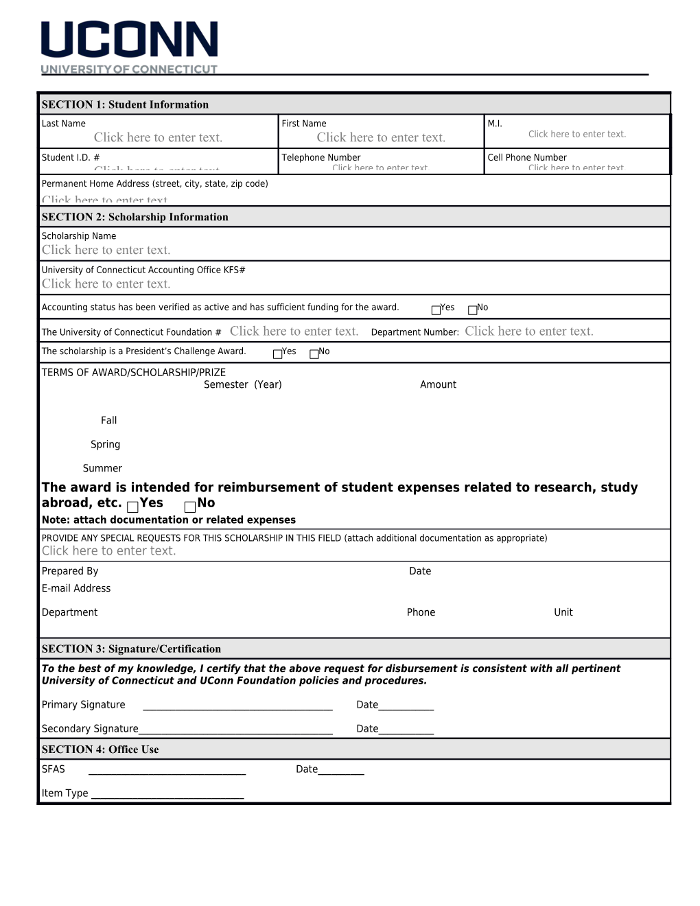 SCH04 Scholarship Disbursment Form (With Dropdown Fields)