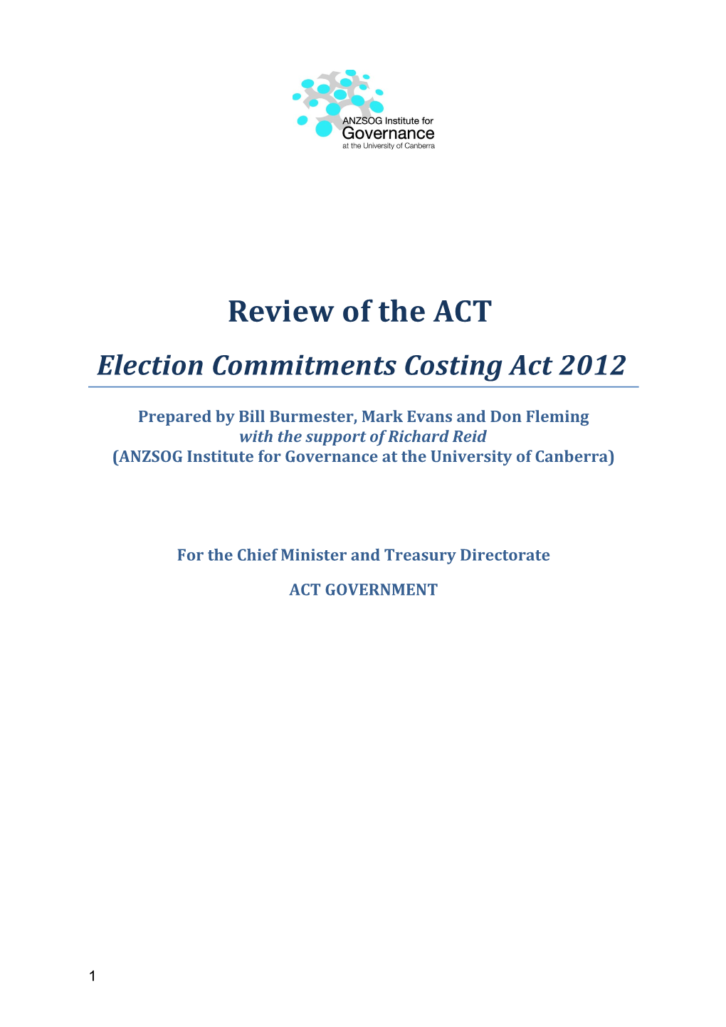 Review of the ACT Election Commitments Costing Act 2012