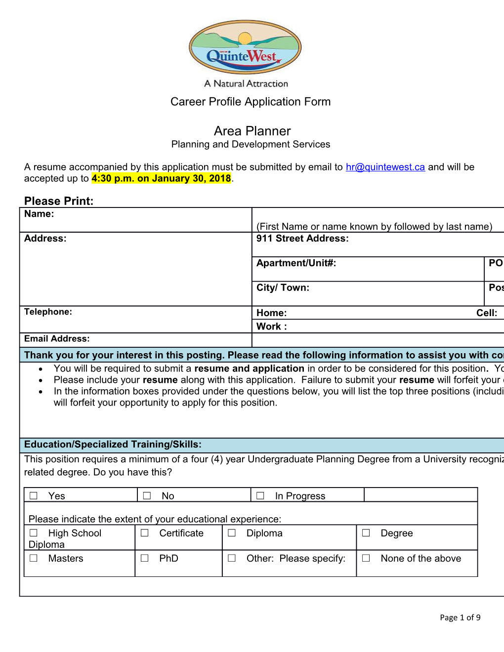 Career Profile Application Form