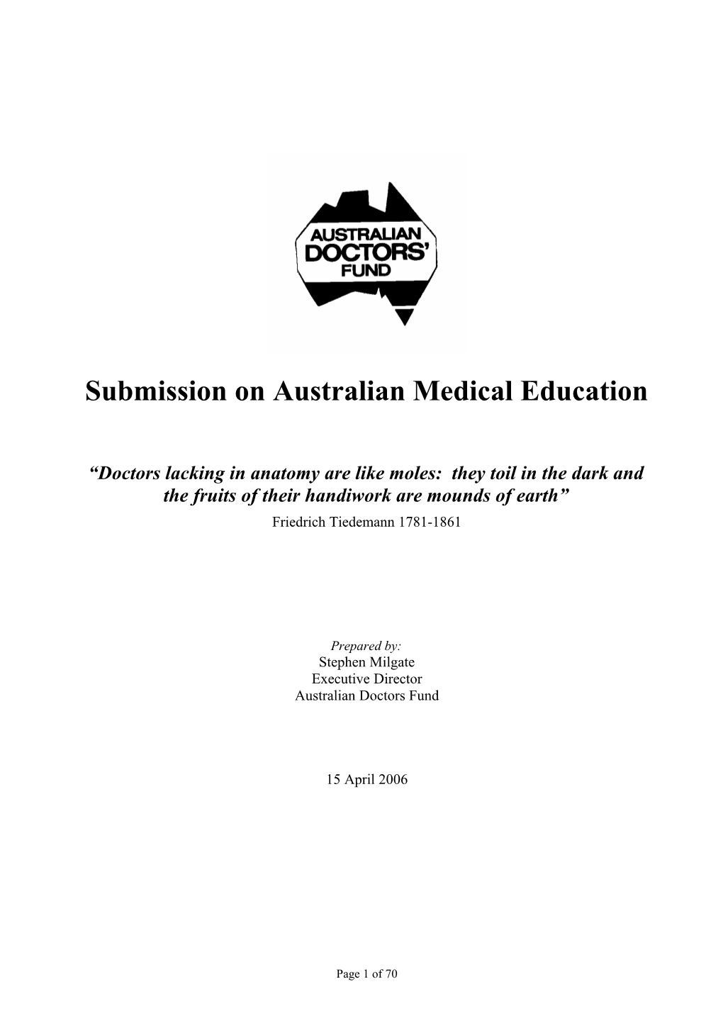 Submission on Australian Medical Education