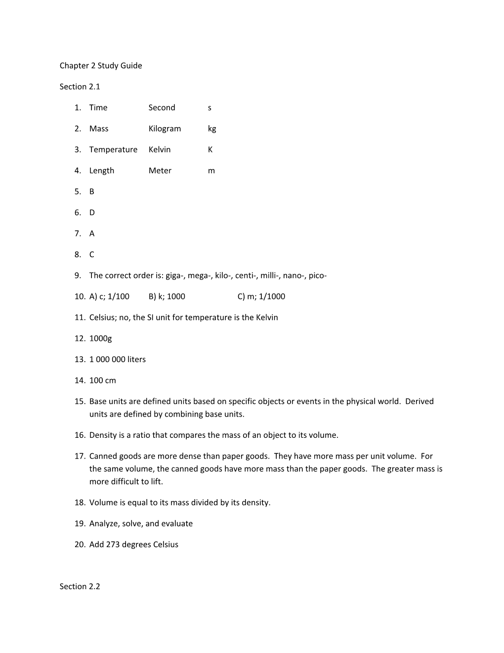 Chapter 2 Study Guide s2
