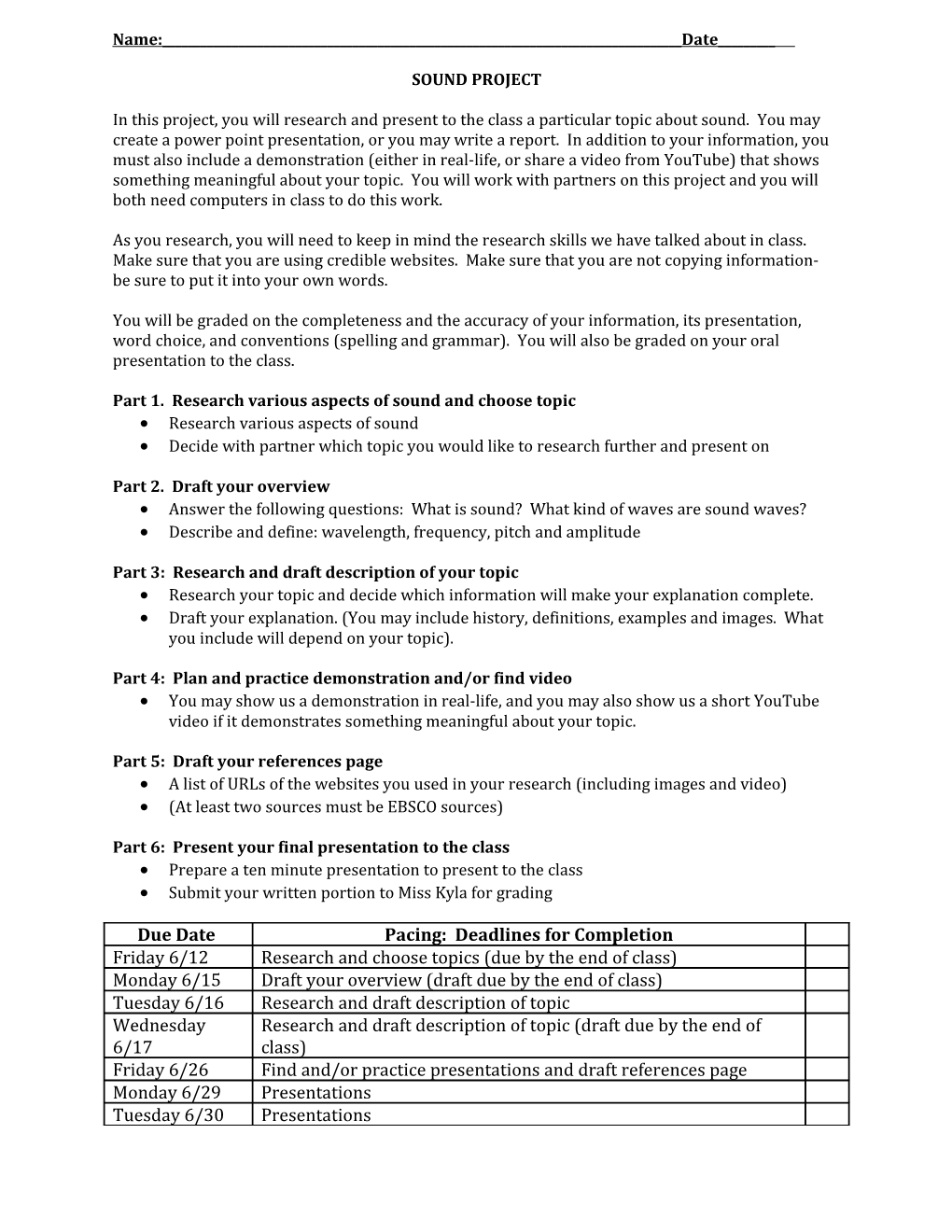 Part 1. Research Various Aspects of Sound and Choose Topic