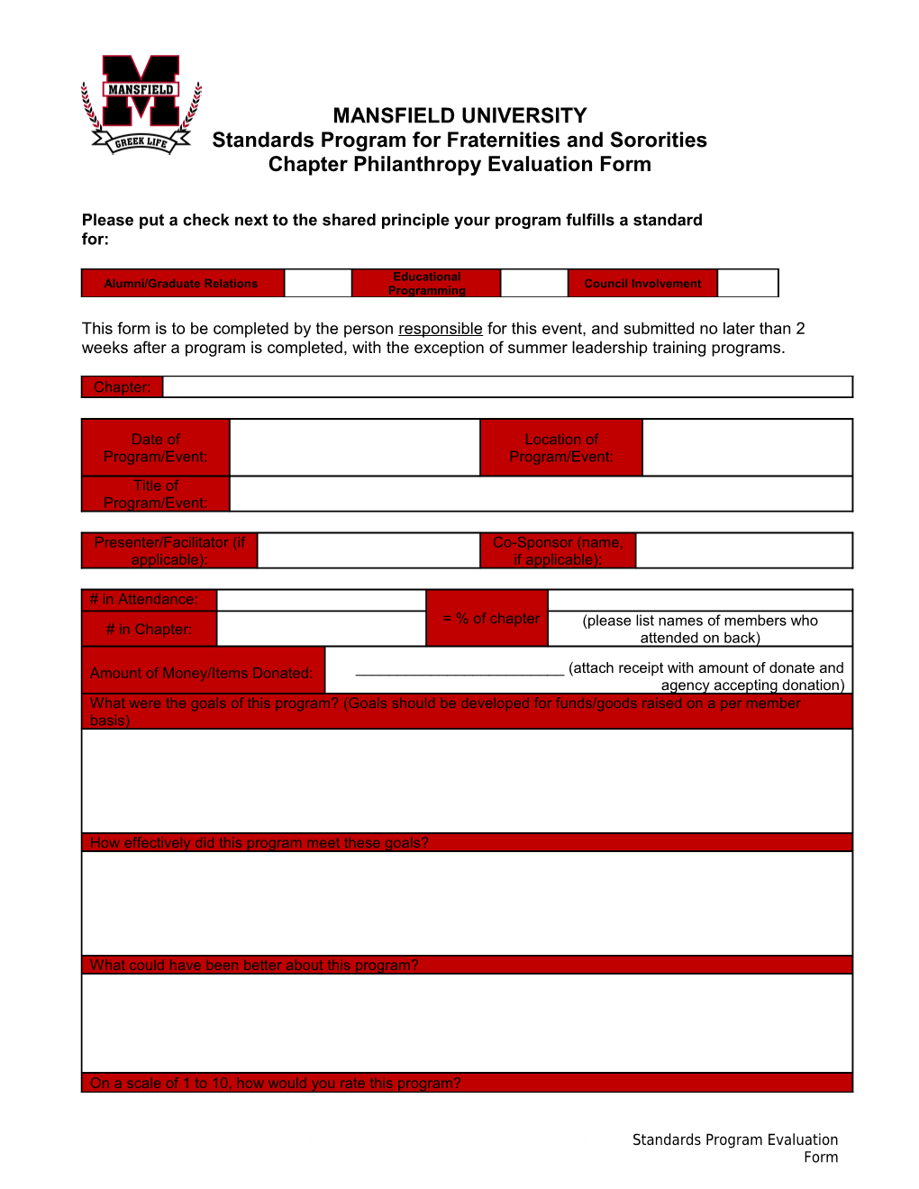 Standards Program for Fraternities and Sororities