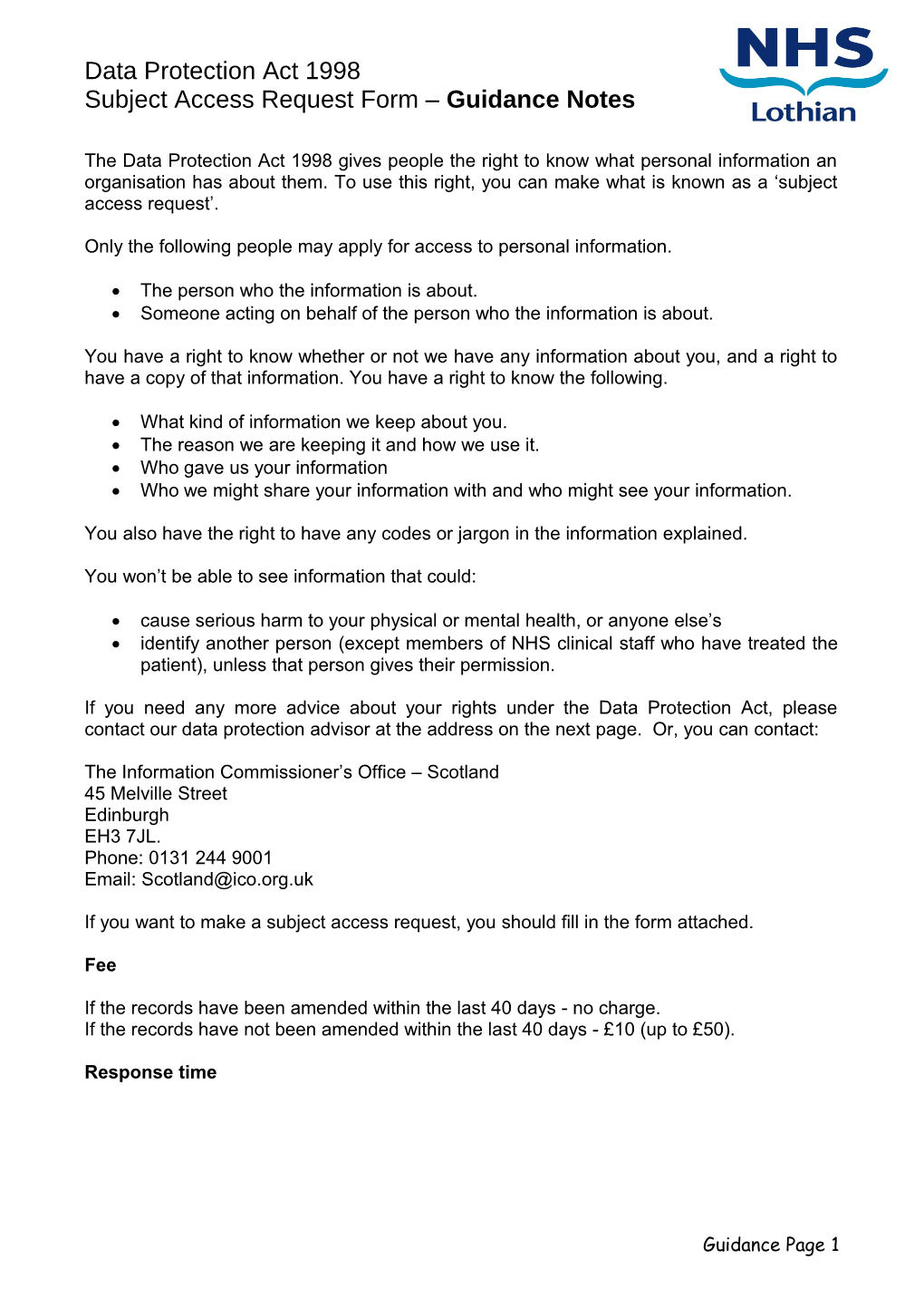 Data Protection Act - Subject Access Request Form