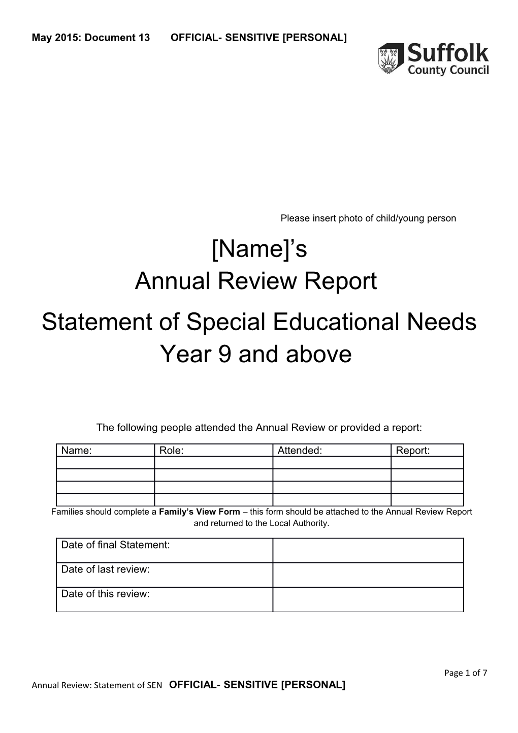 May 2015: Document 13 OFFICIAL- SENSITIVE PERSONAL