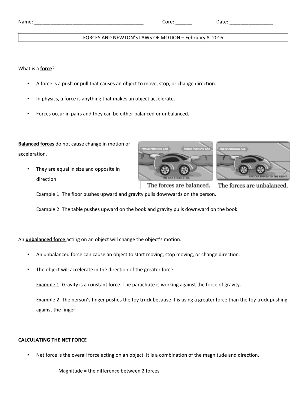 FORCES and NEWTON S LAWS of MOTION February 8, 2016