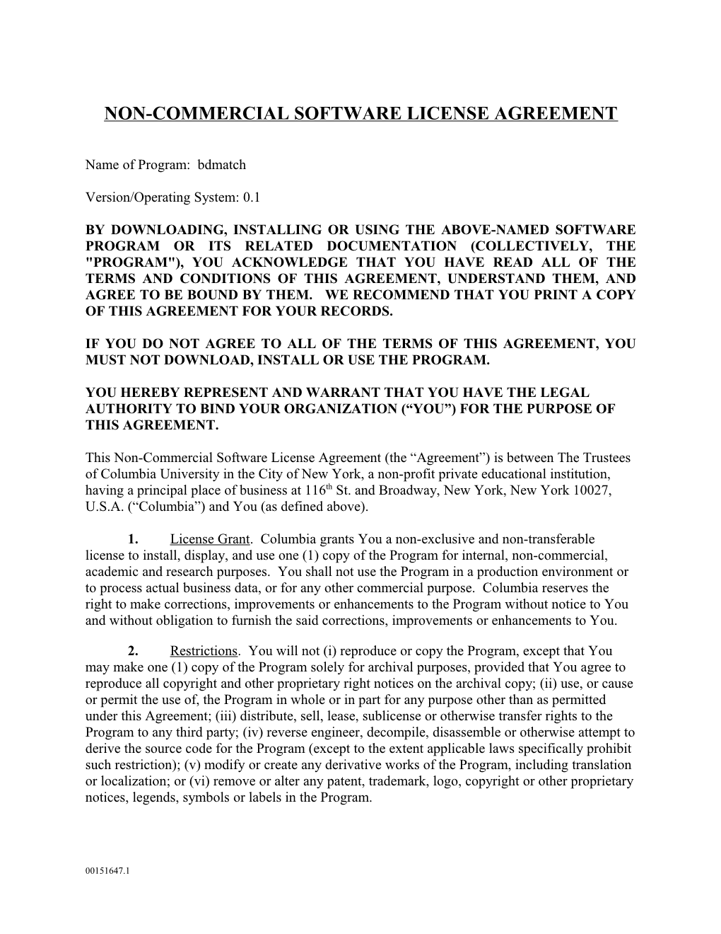 Non-Commercial Software License Agreement