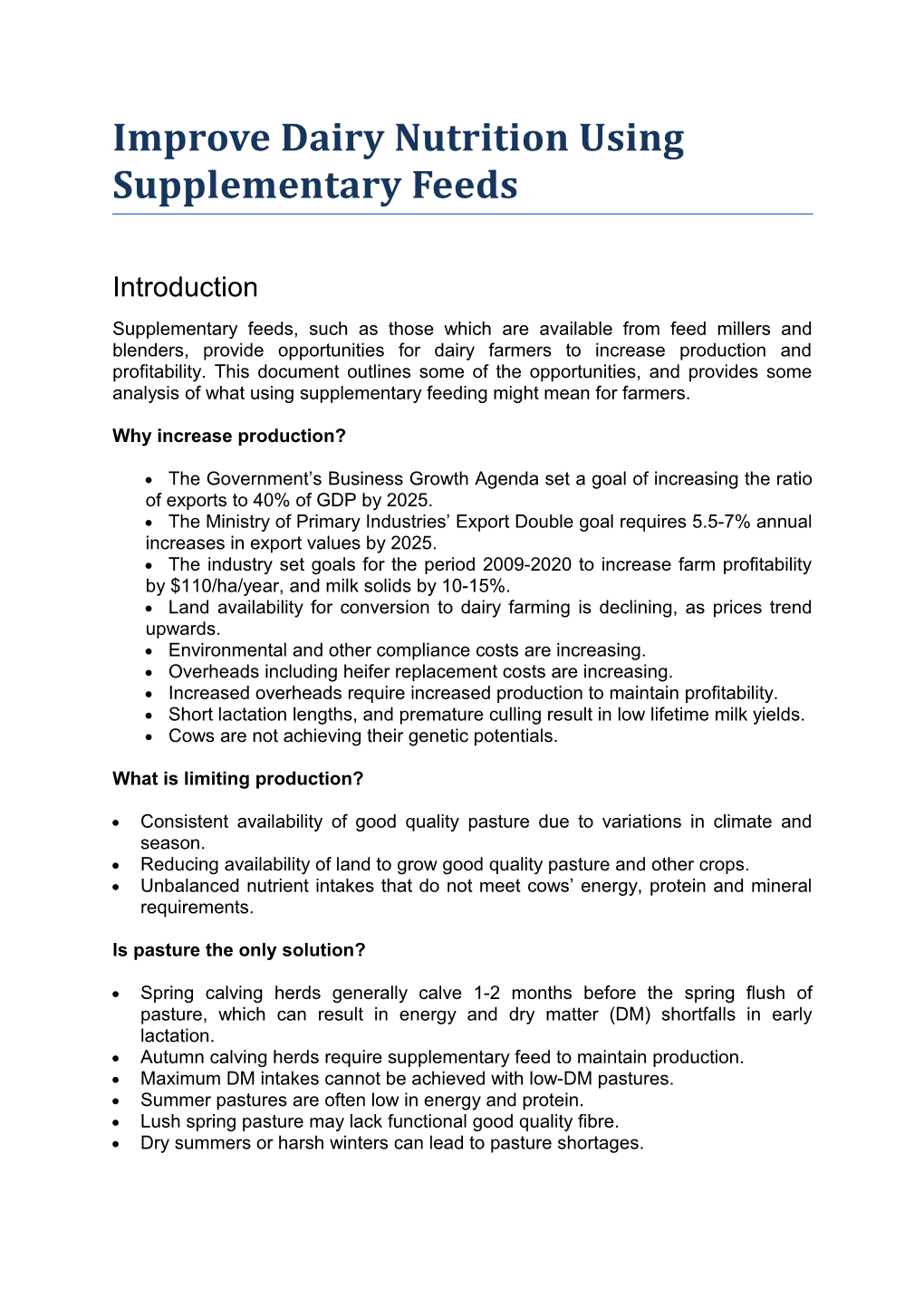 Improve Dairy Nutrition Using Supplementary Feeds