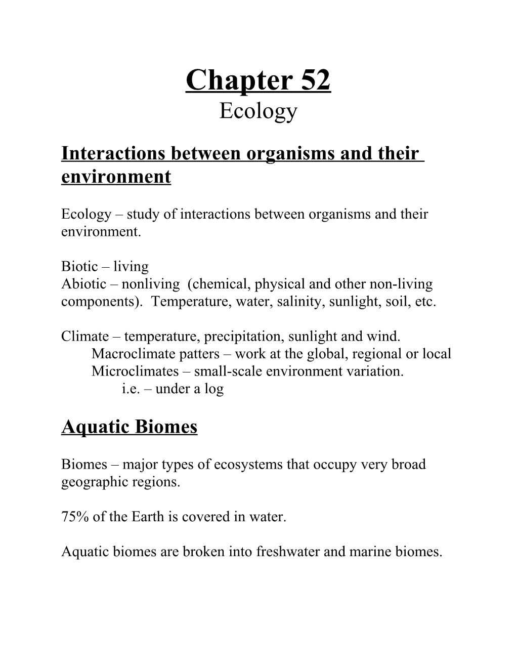 Interactions Between Organisms and Their Environment