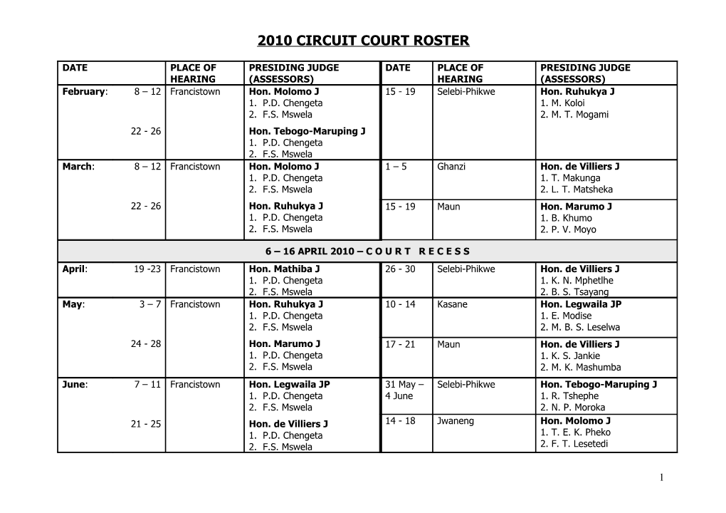2010 Circuit Court Roster