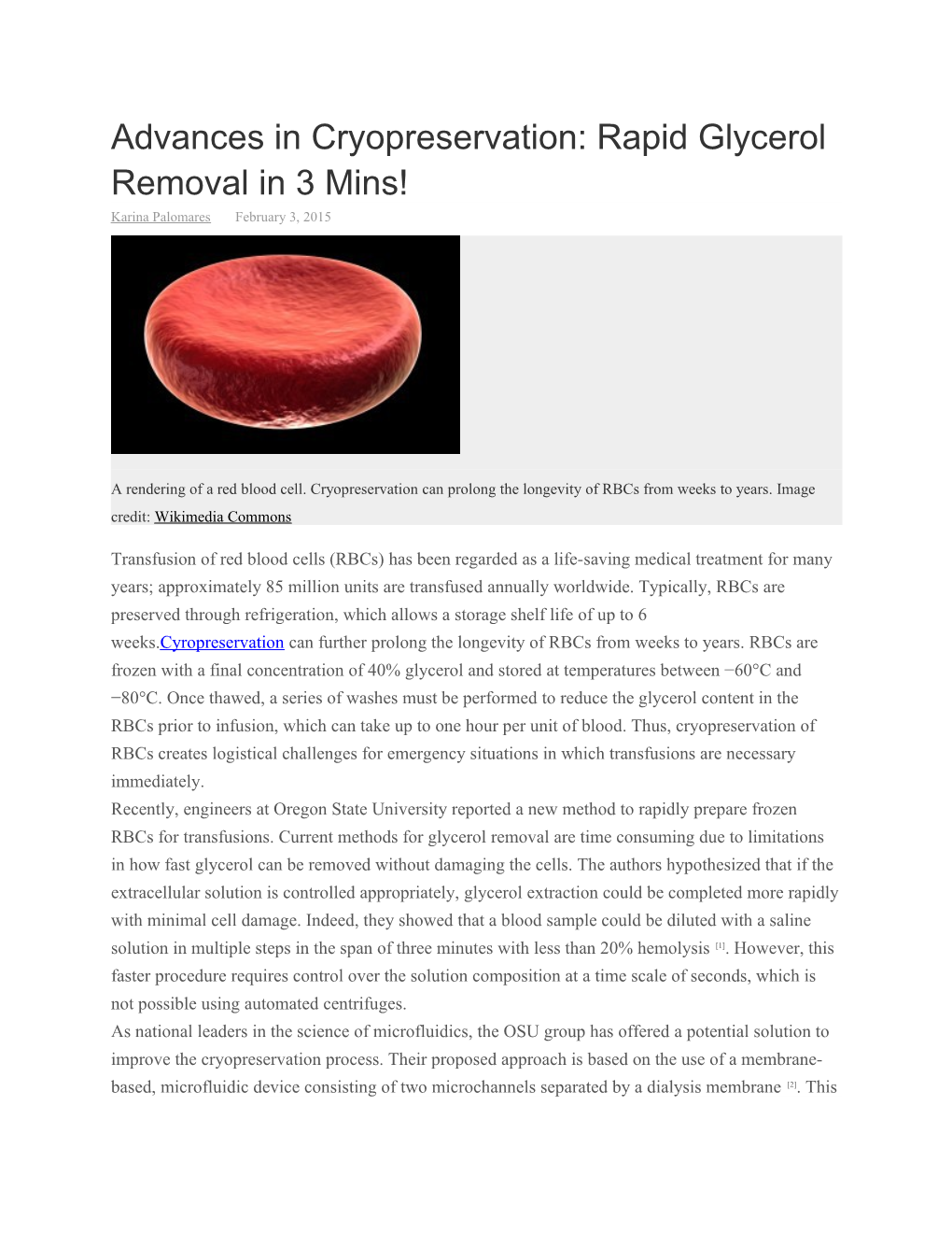 Advances in Cryopreservation: Rapid Glycerol Removal in 3 Mins!