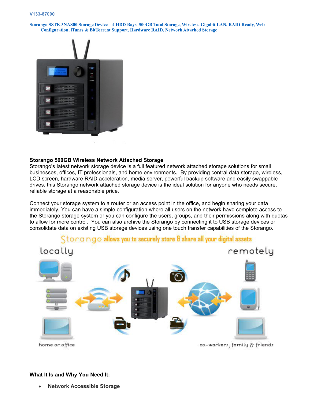 Storango SSTE-3NAS00 Storage Device 4 HDD Bays, 500GB Total Storage, Wireless, Gigabit