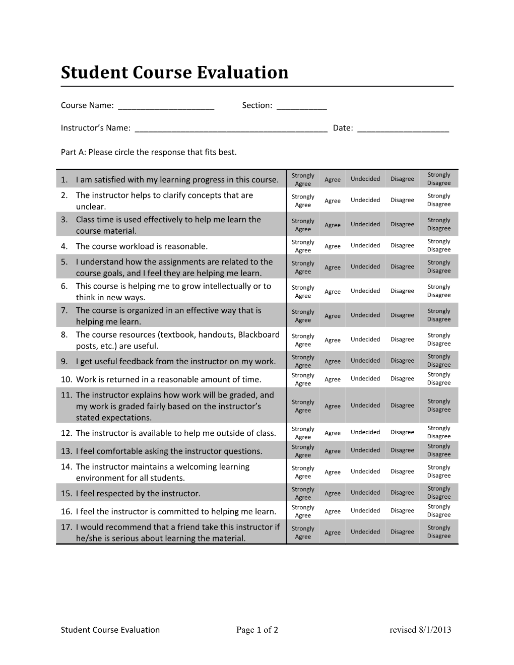 Student Course Evaluation