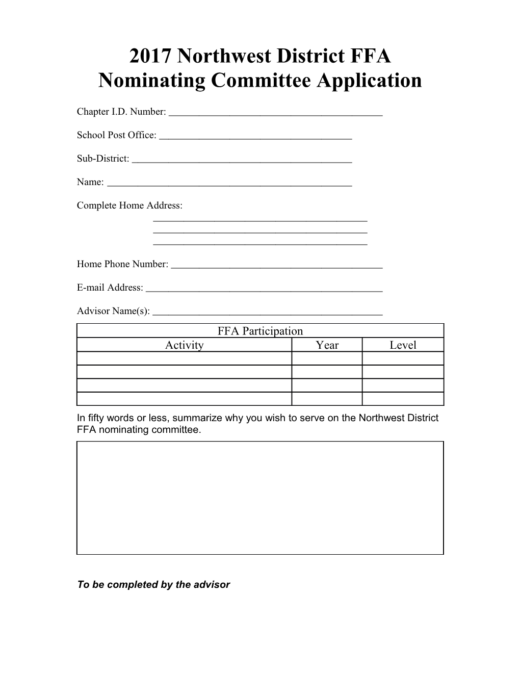 Dear Nominating Committee Applicant