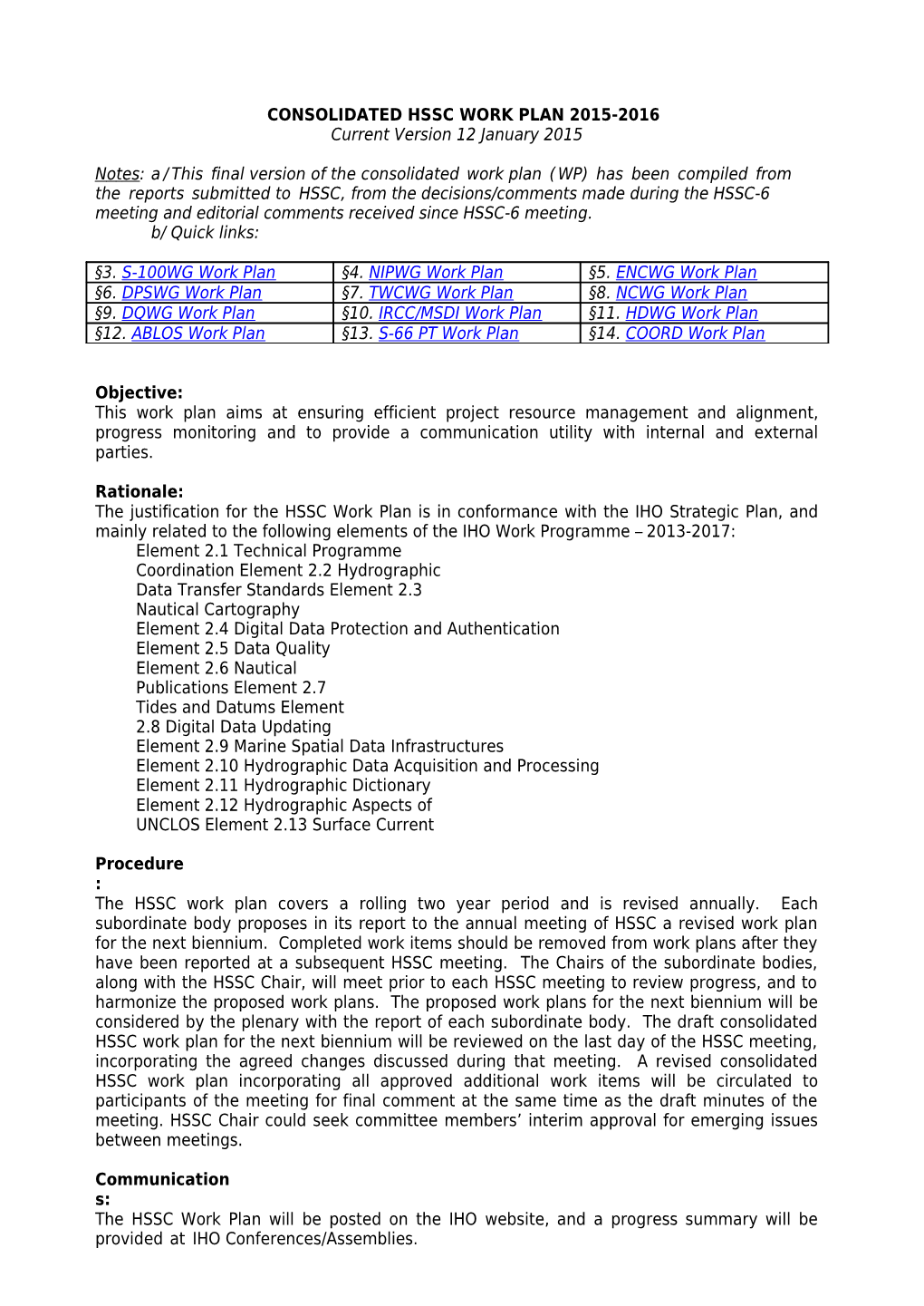 Consolidated Hssc Work Plan 2015-2016