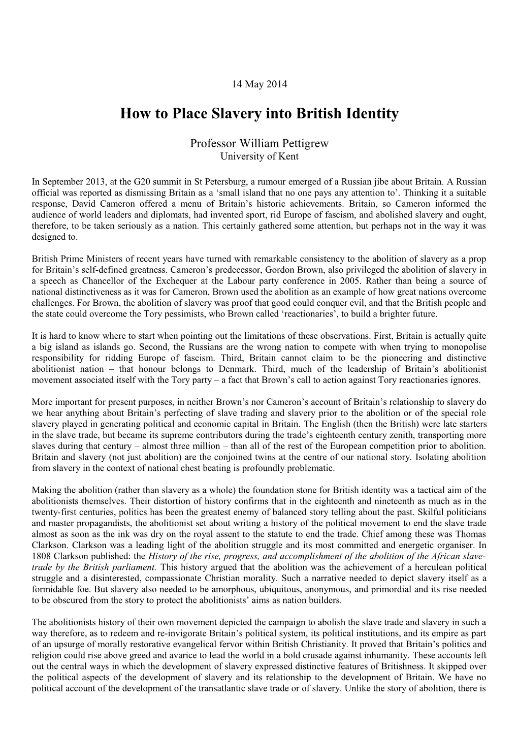 How to Place Slavery Into British Identity