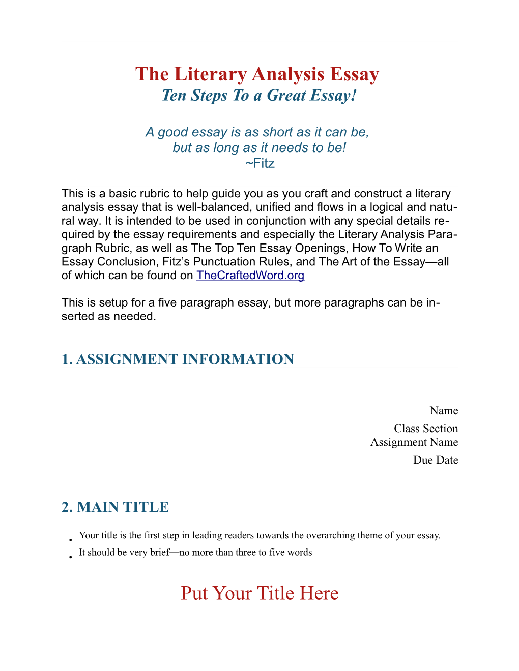 The Literary Analysis Essay Ten Steps to a Great Essay!