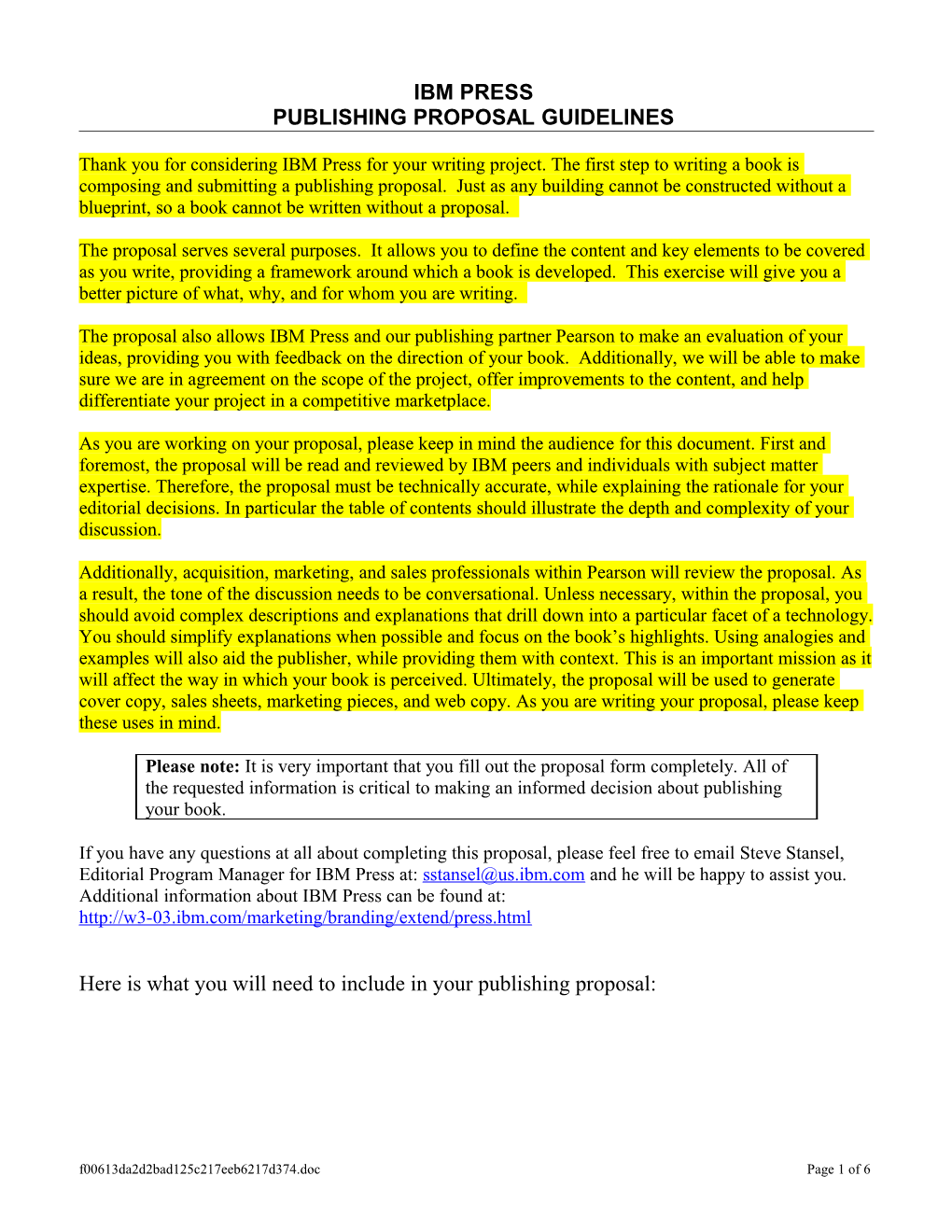 PUBLISHING Proposal GUIDELINES