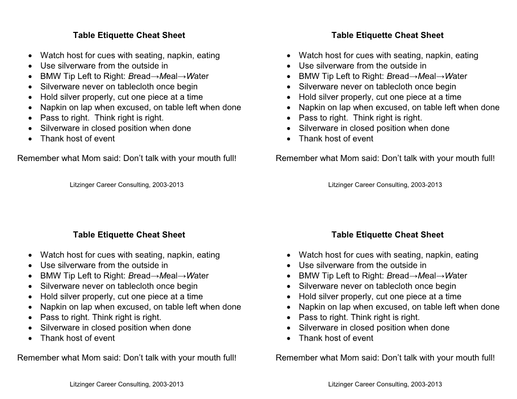 Table Etiquette Cheat Sheet