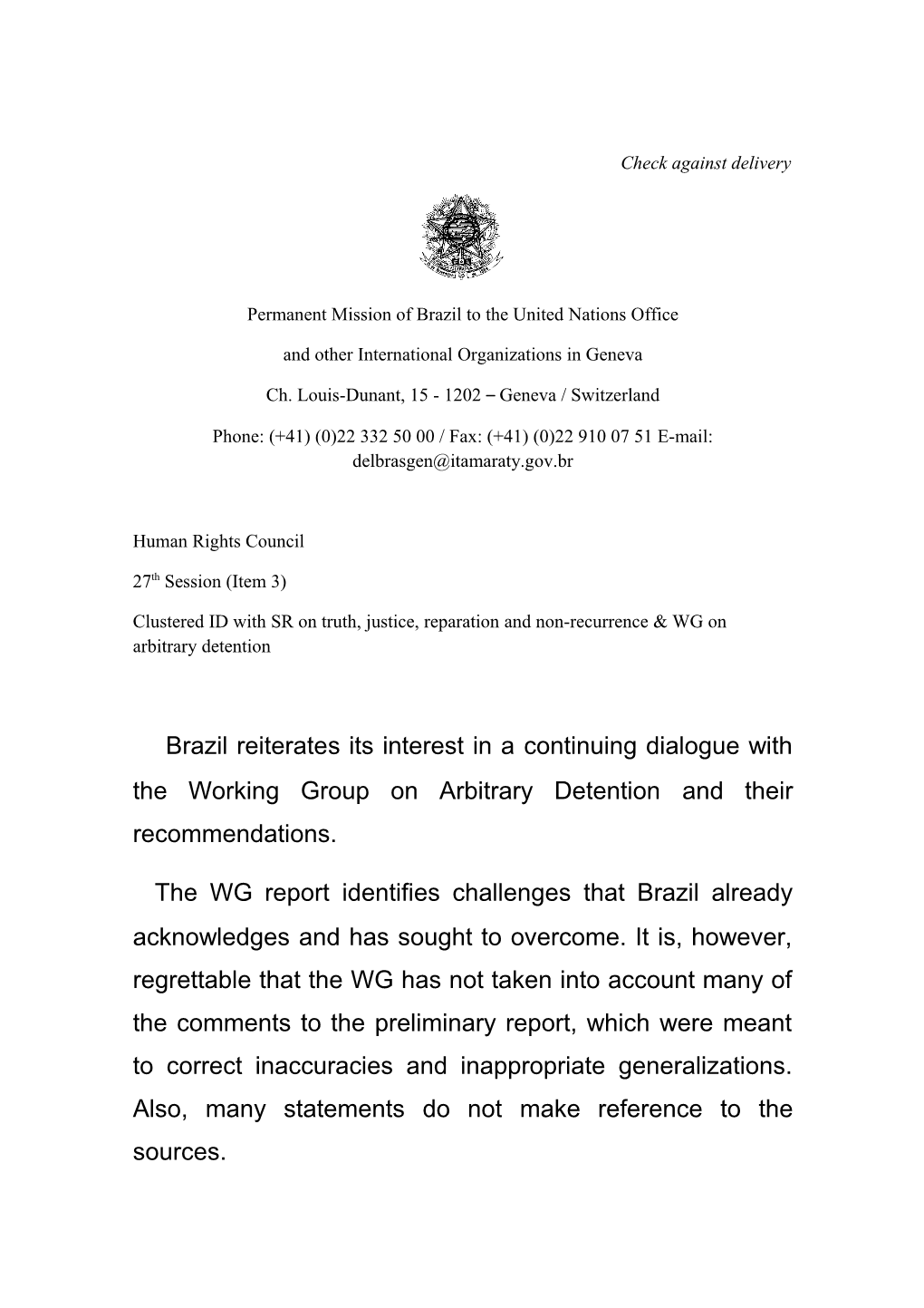 Permanent Mission of Brazil to the United Nations Office