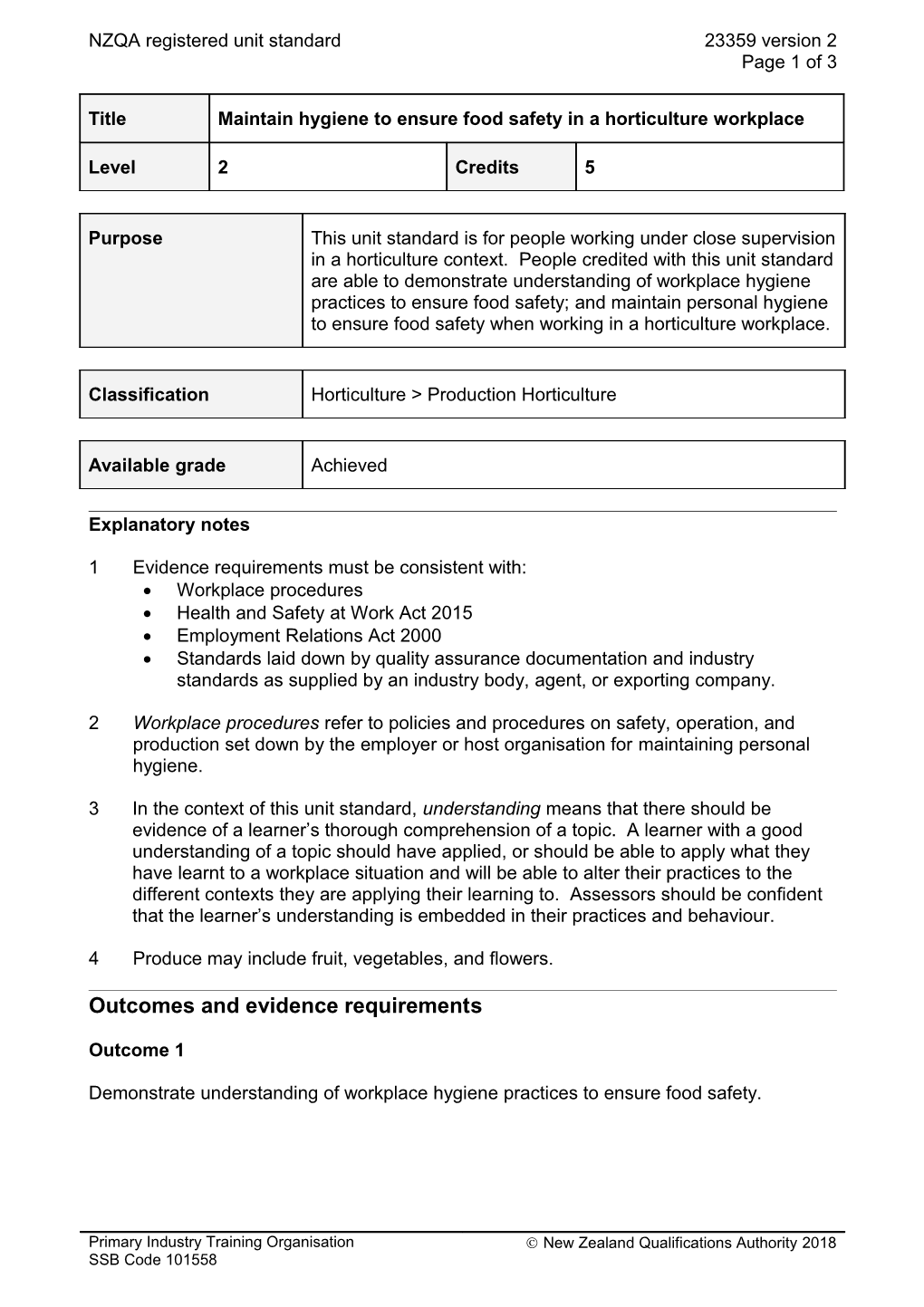 23359 Maintain Hygiene to Ensure Food Safety in a Horticulture Workplace